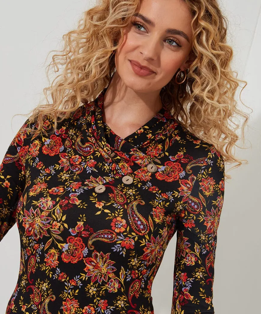 All New Button Printed Jersey Tunic