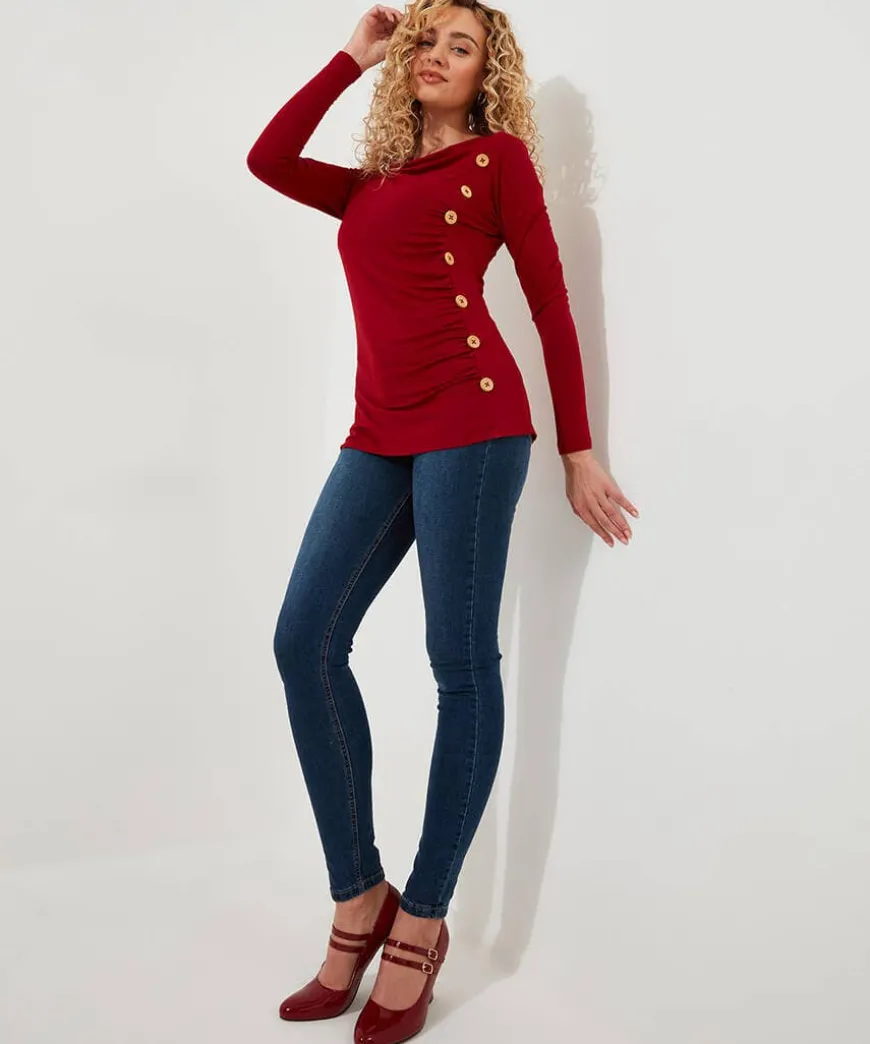 Betsey Button Detail Jersey Top