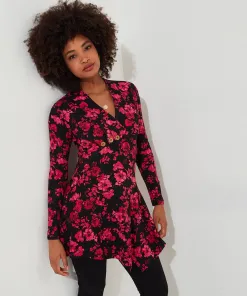 Button Detail Printed Jersey Tunic Top