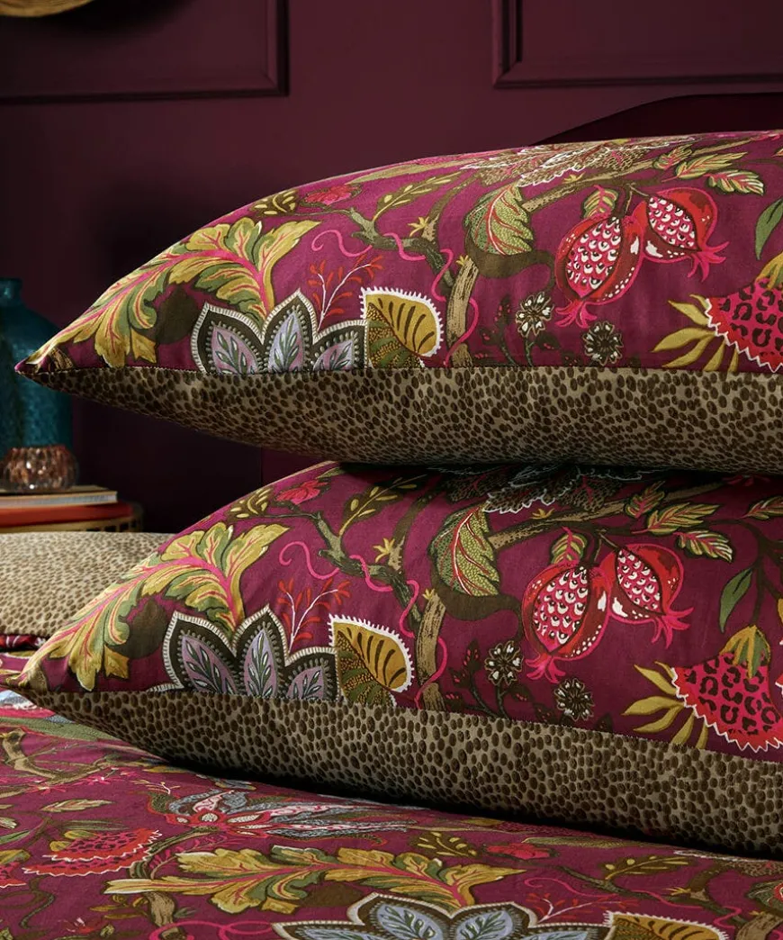 Cerise Savanna Leopard Florals Cotton Slub Reversible Duvet Set