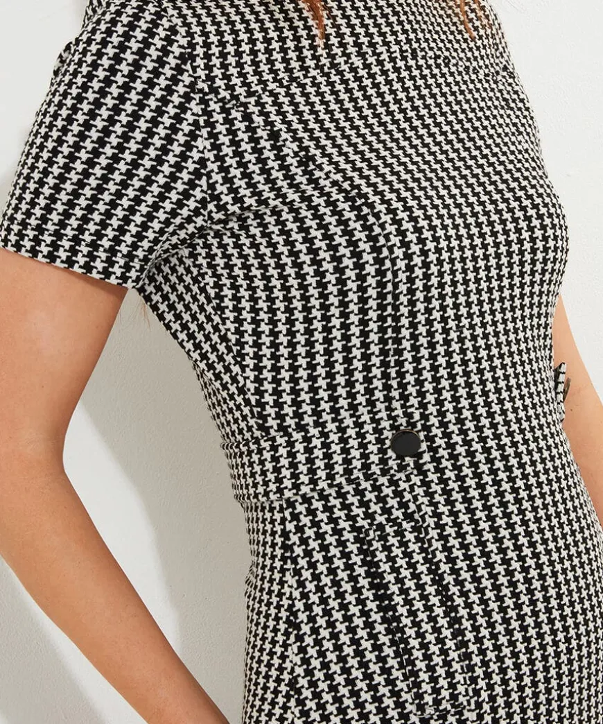Lulu Dogstooth Stretch Jacquard Dress