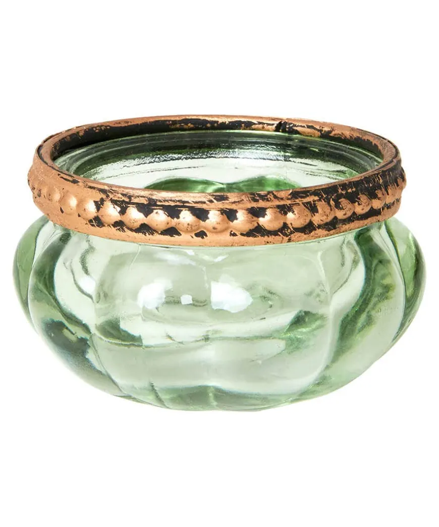 Set Of 4 Lambent Leaf Green Glass Tealight Holders