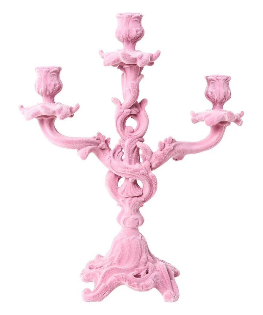 Soft Pink Flock Ornate Candle Holder