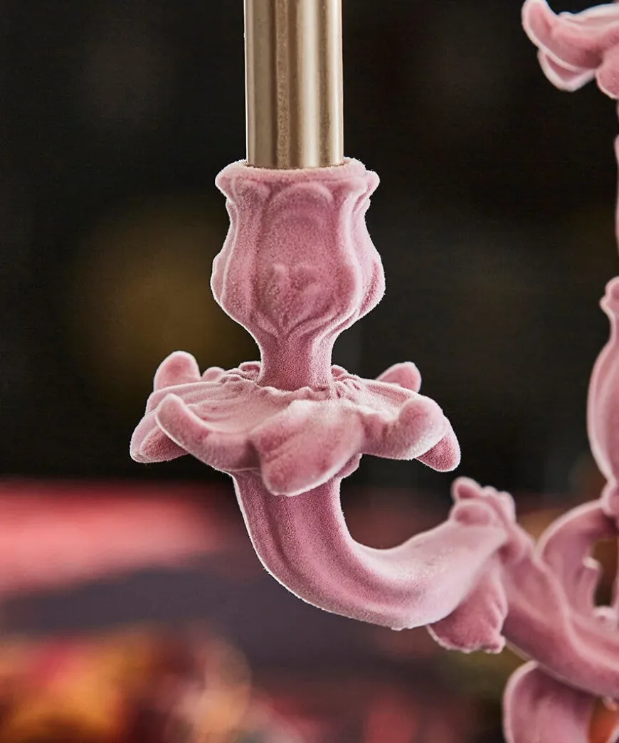 Soft Pink Flock Ornate Candle Holder